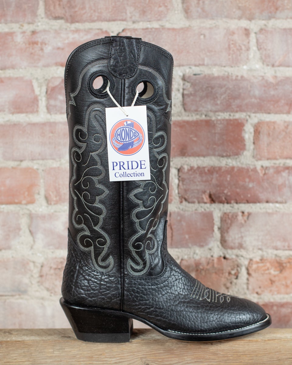 Bottes western cowboy homme vintage HONDO noir bout rond en détresse taille 8 D